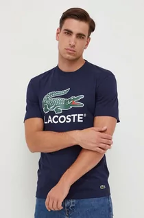 Koszulki męskie - Lacoste t-shirt bawełniany kolor granatowy z nadrukiem - grafika 1