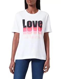 Love Moschino Damska koszulka z nadrukiem Maxi Lace Heart and Logo Print, optical white, 46 - Koszulki i topy damskie - miniaturka - grafika 1