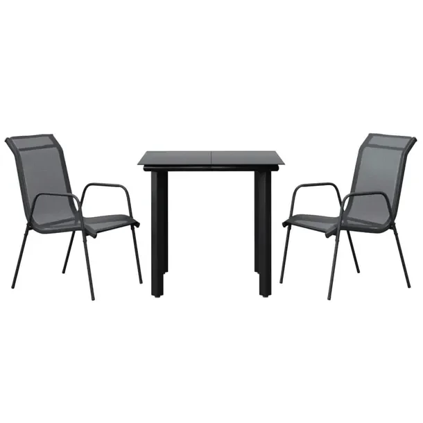 Zestaw Mebli Ogrodowych: Stół 80x80x74 cm, 2 Krzesła 51x66x88 cm, Czarny