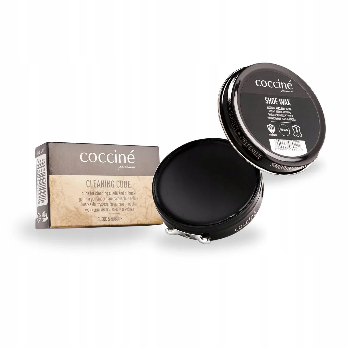 Czarna Pasta Shoe Wax do Butów z Gumką do Zamszu Nubuku Coccine Zestaw 2w1