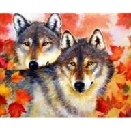 Malowanie po numerach - Norimpex Malowanie po numerach. Wilk i wilczyca wśród wiosennych liści 40 x 50 cm - miniaturka - grafika 1