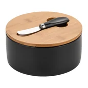 Inne naczynia kuchenne - Maselnica z bambusową pokrywką i nożem Florina Adria 16x6 cm czarna - miniaturka - grafika 1