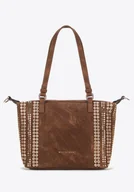 Torebki damskie - Damska shopperka w dekoracyjne nity brązowa - miniaturka - grafika 1