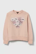 Bluzy dla dziewczynek - Guess bluza bawełniana dziecięca kolor różowy z aplikacją - miniaturka - grafika 1