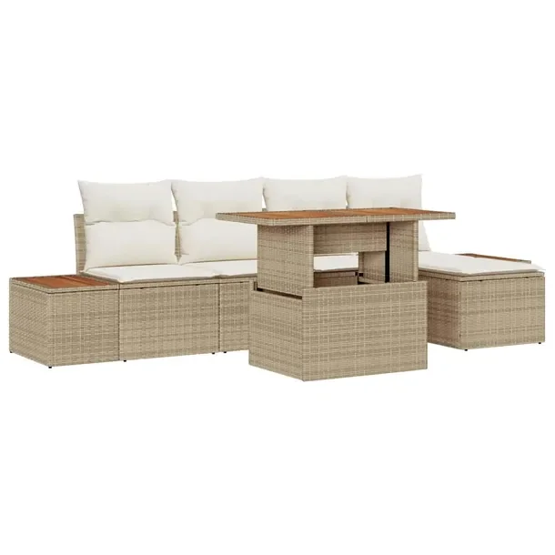 Zestaw modułowych sof ogrodowych, 5 elementów, beżowy, rattan, 60 cm gł
