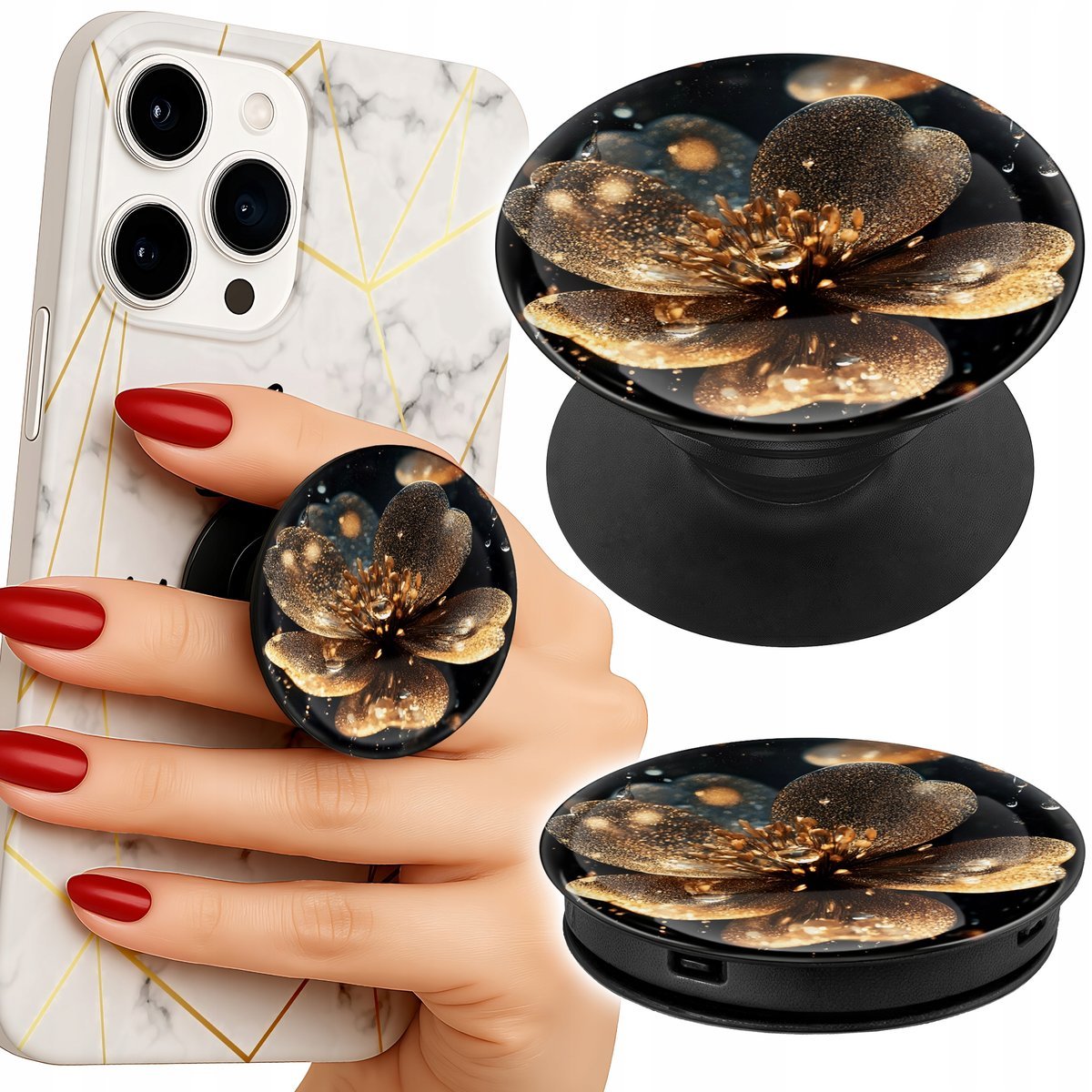Uchwyt do telefonu Popsocket na palce/stojak PIĘKNE WZORY KWIATÓW