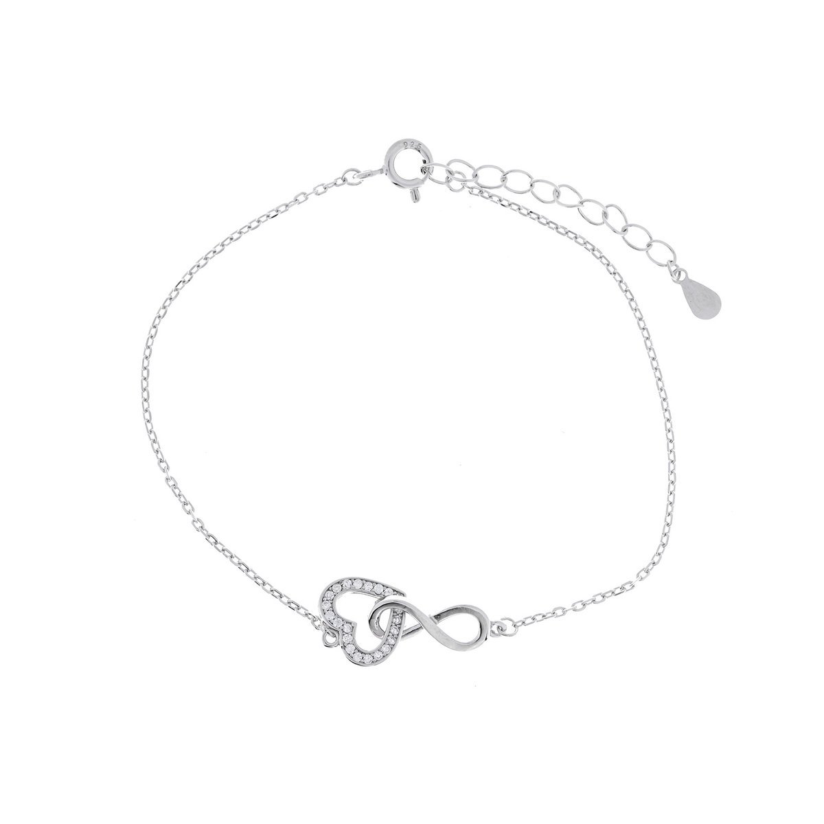 Srebrna 925 bransoletka z nieskończonością i sercem ozdobionym cyrkoniami