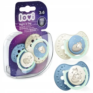 LOVI DYNAMICZNY SMOCZEK USPOKAJAJĄCY DLA DZIECI NIGHT&DAY 3- 6m 2szt BLUE - Smoczki uspokajające - miniaturka - grafika 1