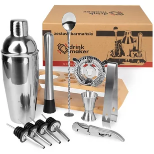 Zestaw Barmański Do Drinków 12 El. Shaker 750 Ml 3-Częściowy Cobbler Jigger Strainer Muddler Ubijak Do Drinków Ze Stojakiem Bambusowym - Shakery barmańskie - miniaturka - grafika 1