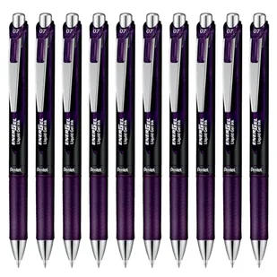 Pentel BL77A2-KA EnerGel żelowe pióro kulkowe z mechanizmem dociskowym, średnica kulki 0,7 mm = grubość linii 0,35 mm, do wielokrotnego napełniania, 10 sztuk, bordowo-czarne - Długopisy - miniaturka - grafika 1