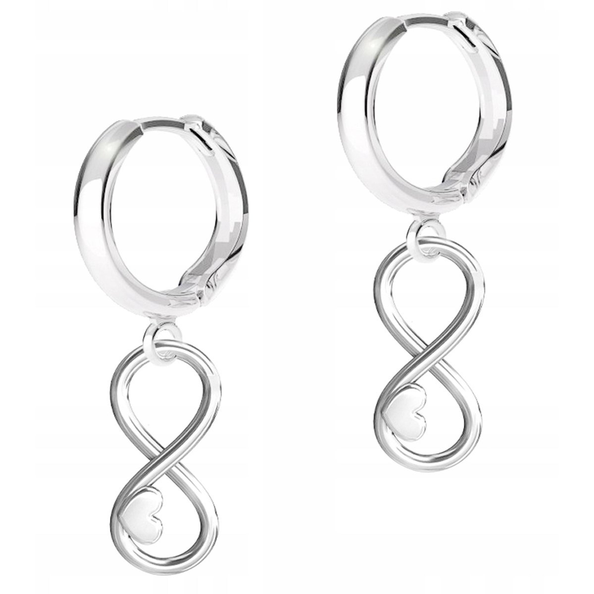 Kolczyki Srebrne Serca z Nieskończonością Ósemki Serduszka SREBRO 925