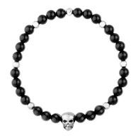 Bransoletki - Bransoletka z czaszką i czarnymi kulkami onyksu dla rockmana - Manoki - miniaturka - grafika 1