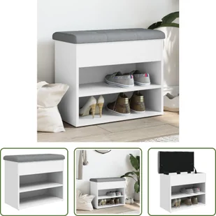 The Living Store Ławka na buty biała 62x32x50 cm Materiał drewnopochodny - Szafki na buty - miniaturka - grafika 1