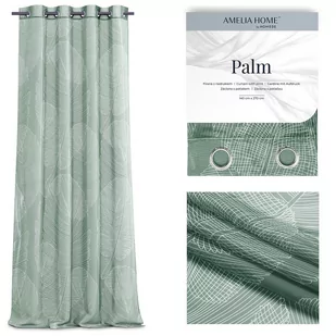 Firana PALM kolor zielony drukowany motyw roślinny przelotki przelotki srebrne woal 140x270 ameliahome - SCURT/AH/PALM/EYELETS/1 - Firany - miniaturka - grafika 1