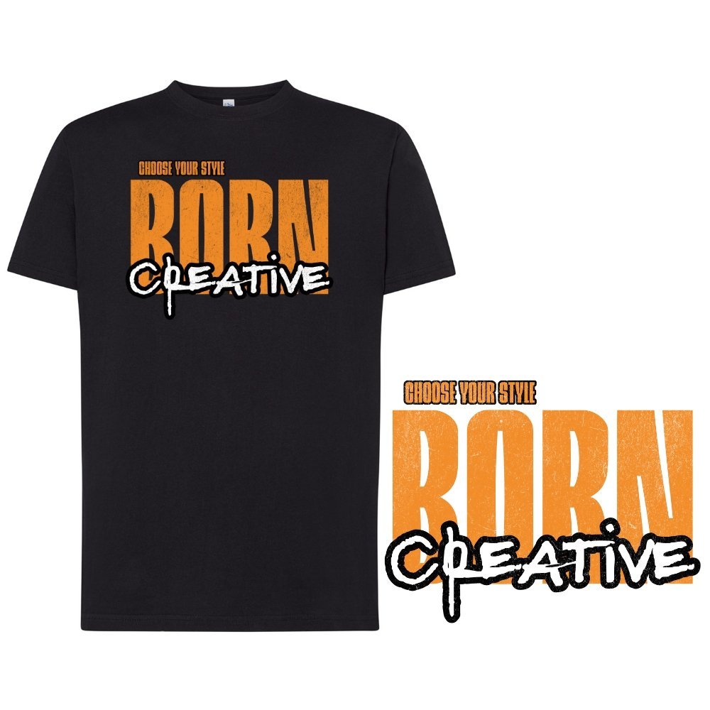 Koszulka męska z napisem BORN CREATIVE czarna tshirt XL DEYORA
