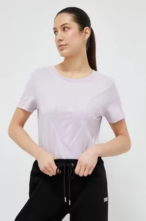 Koszulki sportowe damskie - Guess t-shirt bawełniany kolor fioletowy - grafika 1
