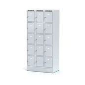 Szafki BHP - Szafka ubraniowa 15-drzwiowa na cokole, drzwi szare, zamek cylindryczny - miniaturka - grafika 1