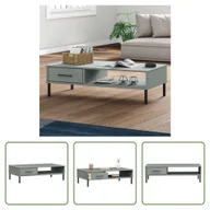 Ławy i stoliki kawowe - The Living Store Stolik kawowy OSLO z metalowymi nogami Szare lite drewno sosnowe - miniaturka - grafika 1