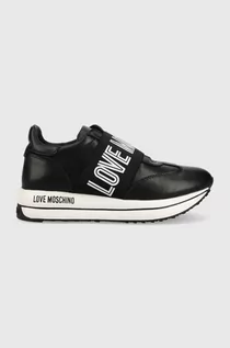Sneakersy damskie - Love Moschino sneakersy skórzane kolor czarny - grafika 1