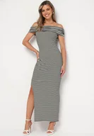 Sukienki - Czarno-Biała Sukienka Typu Hiszpanka z Rozcięciem u Dołu w Paski Vikittas - miniaturka - grafika 1