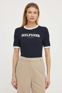 Koszulki sportowe damskie - Tommy Hilfiger t-shirt bawełniany damski kolor granatowy - grafika 1