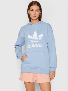 Bluzy sportowe damskie - Adidas Bluza adicolor Trefoil H33585 Niebieski Regular Fit - grafika 1