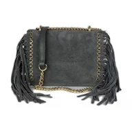Torebki damskie - Piękna Duża Listonoszka A5 Frędzle ,Złoto ,Dzety ,Łańcuch Skóra Zamsz Z Dollaro Szara Vpz88G - miniaturka - grafika 1