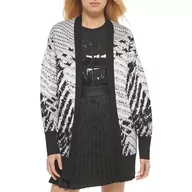 Swetry damskie - DKNY Damski sweter z otwartym przodem, z zamkiem błyskawicznym, Black/Ivory/Flint Heather Grey, XS - miniaturka - grafika 1