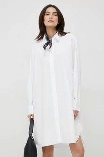 Sukienki - Tommy Hilfiger sukienka bawełniana kolor biały mini oversize - grafika 1