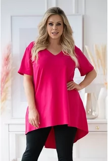 Bluzki damskie - Różowa tunika z dłuższym tyłem - ELVIRE - XL-ka - grafika 1