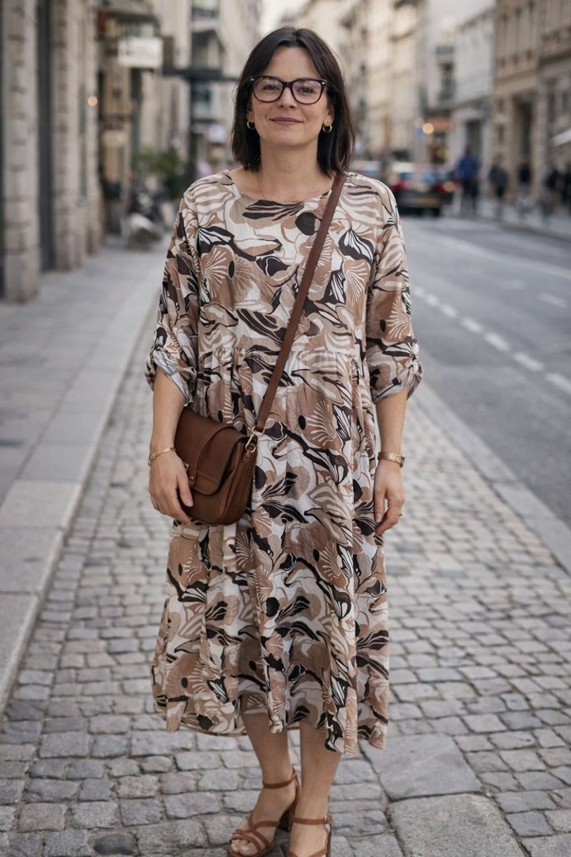 Sukienka damska brązowa oversize wzorzysta ITALY luźna midi boho