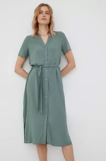 Sukienki - Vero Moda sukienka kolor zielony midi prosta - grafika 1