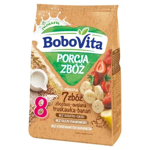 BoboVita Porcja Zbóż Kaszka mleczna 7 zbóż zbożowo-owsiana truskawka-banan po 8. miesiącu 210 g Gratis - Mleko modyfikowane - miniaturka - grafika 1