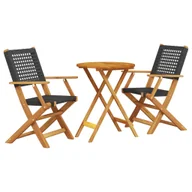 Meble ogrodowe - vidaXL 3-cz. zestaw mebli bistro, czarny rattan PE i drewno - miniaturka - grafika 1