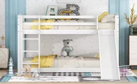 Łóżka dla dzieci i młodzieży - Łóżko piętrowe dla dzieci - Łóżko antresola ze zjeżdżalnią - Rama z litego drewna sosnowego - 90X200cm - Biały - miniaturka - grafika 1