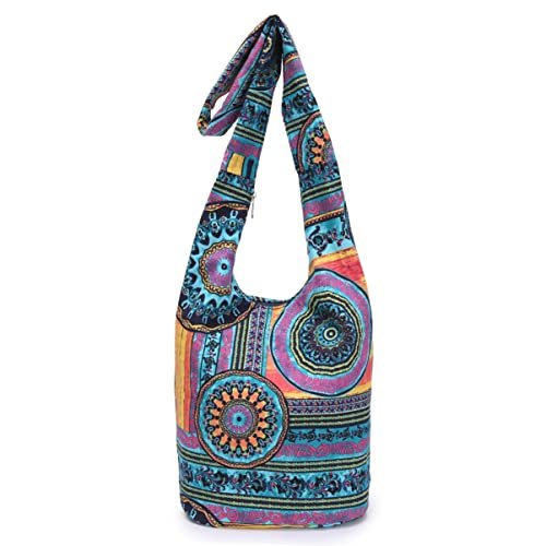 Damskie torebki na ramię modne płótno hipisowskie torby crossbody bohema nadruki zwierzęce torby hobo, Zielono-fioletowy