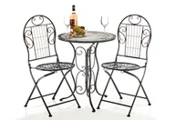 Meble ogrodowe - Kobolo grupa siedzeń meble ogrodowe mozaika wystrój - 1 stół - 2 krzesła - metal czarny taras balkon romantycznaReplika acja okrągłe kwiaty składany wzór wzór kolorowy - miniaturka - grafika 1