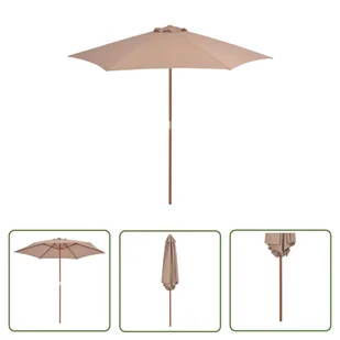 The Living Store Parasol ogrodowy na drewnianym słupku - 270 cm - taupe - Parasol - Parasole ogrodowe - miniaturka - grafika 1