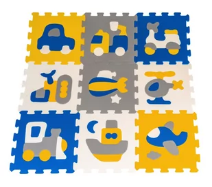 Mata z 9 Puzzli Pojazdy dla dzieci 10m+ Pianka EVA + Układanka pojazdy maszyny + Składanie figur 3D - Maty edukacyjne - miniaturka - grafika 1