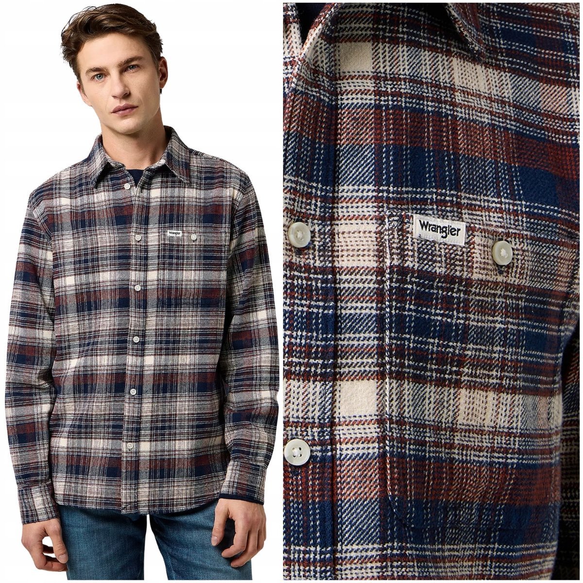 Wrangler BRUSHED 1 PKT SHIRT klasyczna koszula bawełniana w kratę XXL