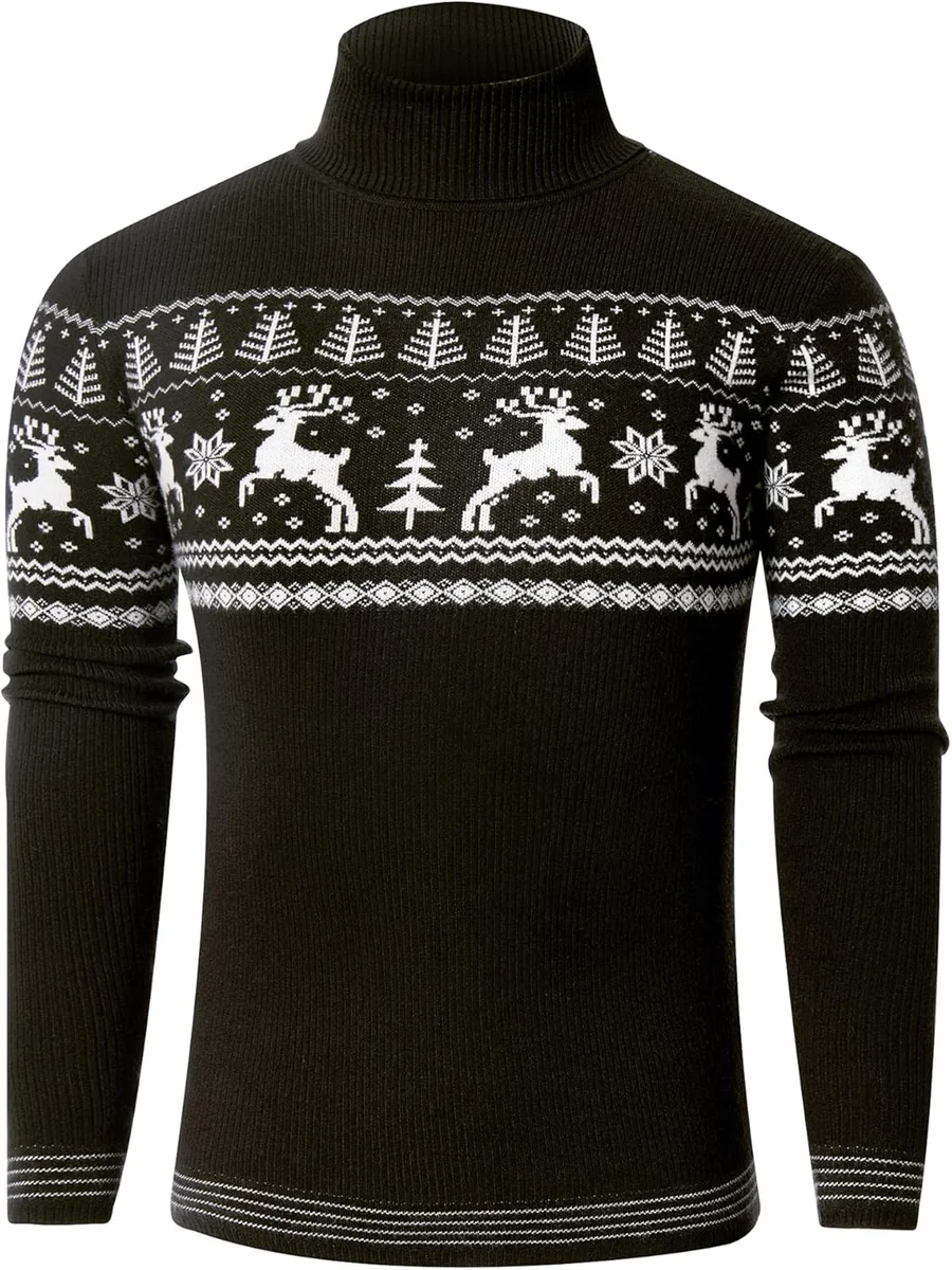 Męski Sweter Golf Zimowy Dzianinowy Ciepły Elegancki Czarny