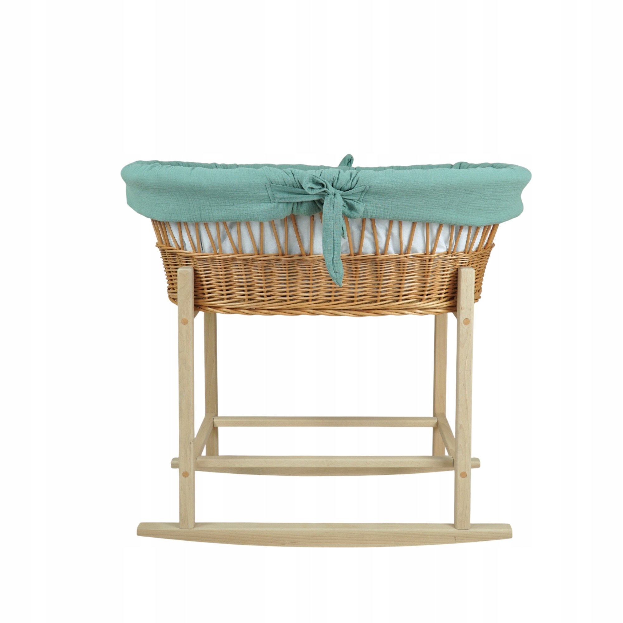 Wiklinowy kosz Mojżesza Oliwia naturalny z kołyską i pościelą muślin khaki