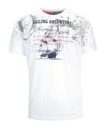 Koszulki męskie - T-Shirt Męski Biały z Nadrukiem w Żaglówkę, Koszulka, Krótki Rękaw, U-neck - MCL - miniaturka - grafika 1
