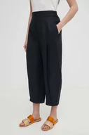 Spodnie damskie - United Colors of Benetton spodnie lniane kolor czarny szerokie high waist - miniaturka - grafika 1