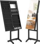 Biżuteria - akcesoria - YARDIN Lustrzana szafka na biżuterię Regulowany stojak na biżuterię Przechowywanie biżuterii z oświetleniem LED i blokadą bezpieczeństwa 2 w 1 Stojąca szafka z lustrem 152 x 39,5 x 36,5 cm Czarny - miniaturka - grafika 1