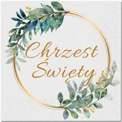 Dekoracje i nakrycia stołu na imprezę - Serwetki białe na Chrzest Święty zielony Eukaliptus liście Chrzciny - miniaturka - grafika 1