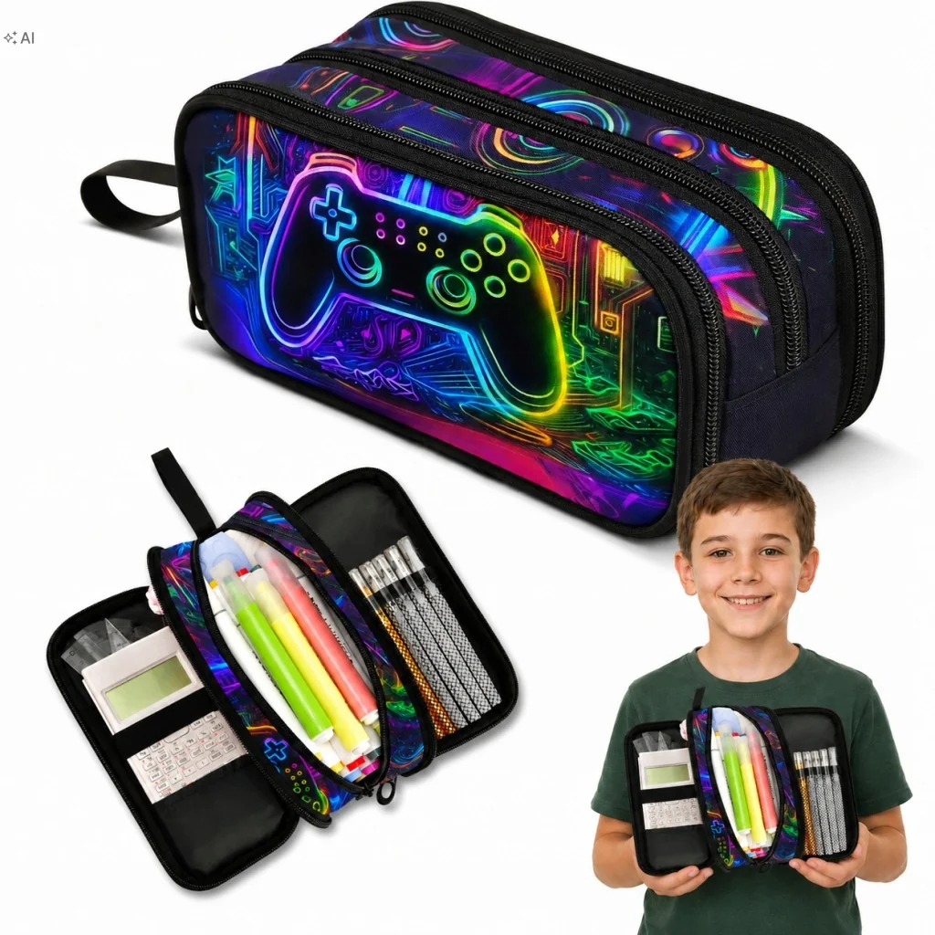 PIÓRNIK SZKOLNY DLA CHŁOPCA GAMER PAD SASZETKA TRZYKOMOROWY DUŻY MODELBELLE