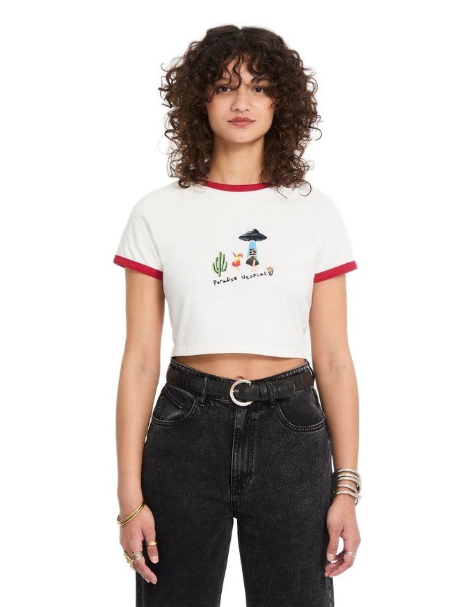 Koszulka VOLCOM 26 F Mickey Mason crop top - Off White - S