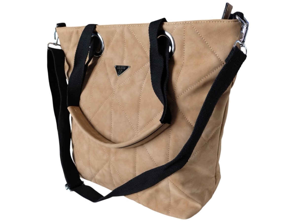 Brązowa Torebka Shopper Pikowana Damska Na Ramię Duża Pojemna A4