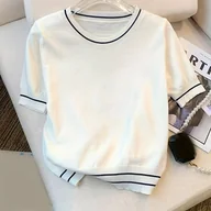 Bluzy damskie - TEMU Bluza Krótki Rękaw Jednokolorowa Casual Top - miniaturka - grafika 1